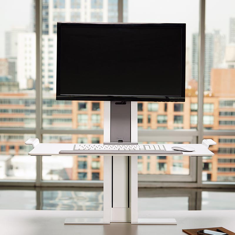 Quickstand desk with attached monitor