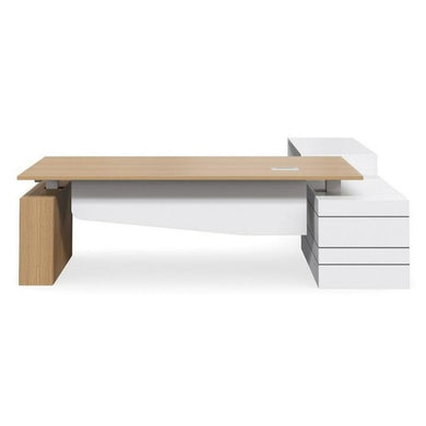 Lode Ergonomic executive desk w/white return & wood top