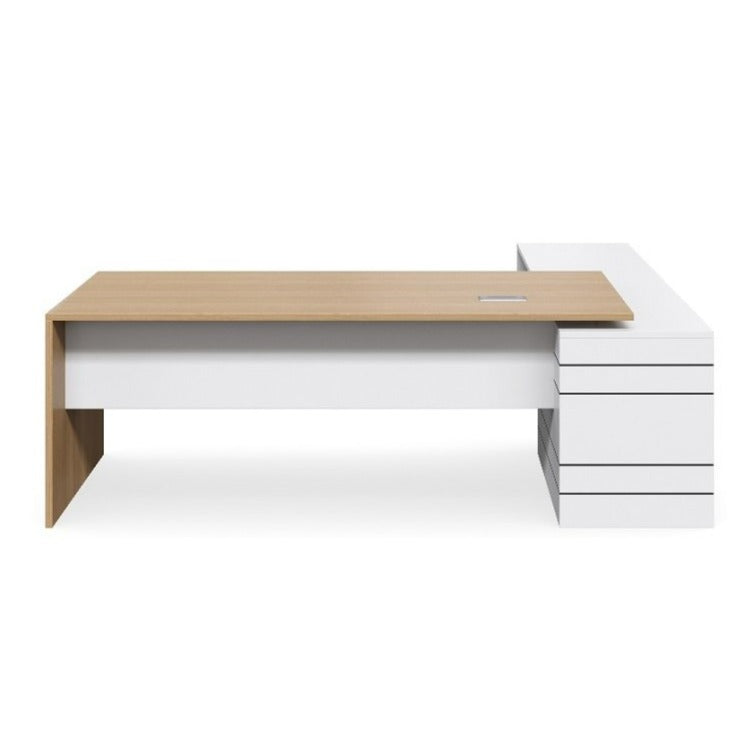 Lode Slab end desk - white return, wood top
