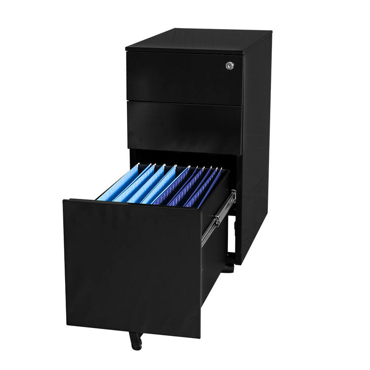 Slimline Mobile Pedestal in black w/ open file drawer